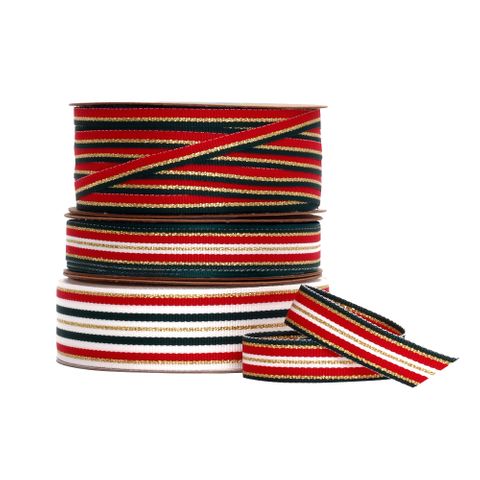 METALLIC STRIPE GROSGRAIN RED/GREEN/GOLD