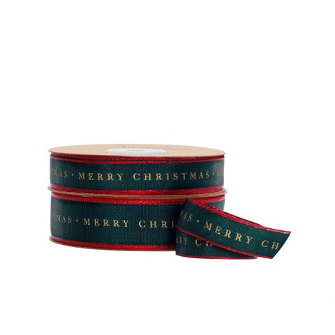 TRADITIONAL MERRY CHRISTMAS TAFFETA GREEN/RED EDGE