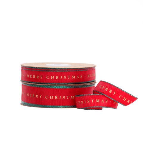 TRADITIONAL MERRY CHRISTMAS TAFFETA RED/GREEN EDGE