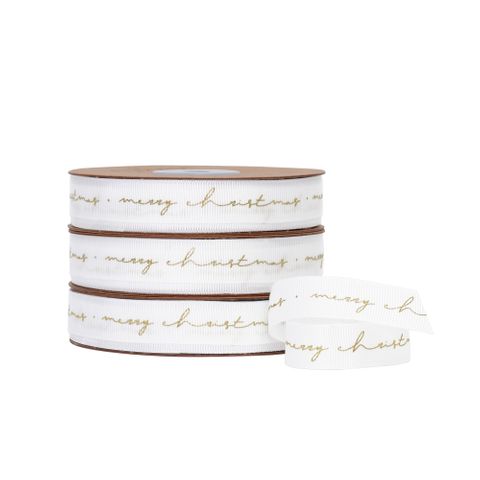 MERRY CHRISTMAS SCRIPT GROSGRAIN WHITE/GOLD