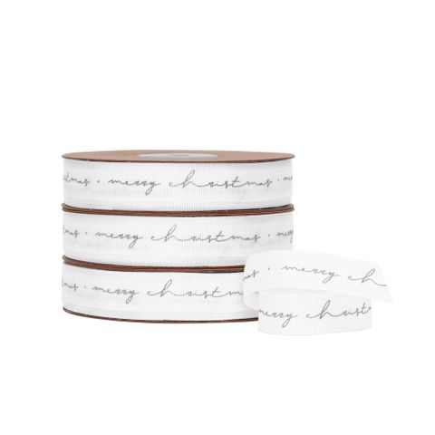 MERRY CHRISTMAS SCRIPT GROSGRAIN WHITE/SILVER