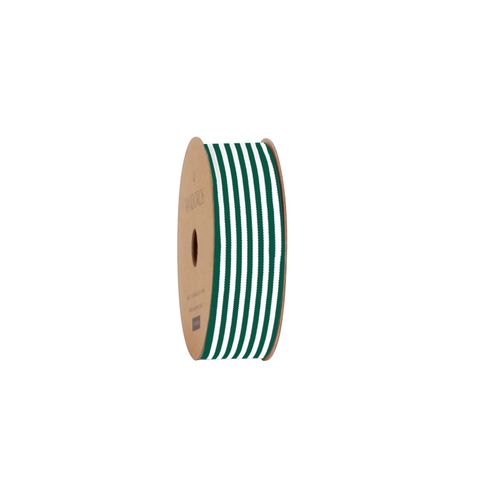 10M ROLL - R10HGC25HG CANDY GROSGRAIN HUNTER GREEN/WHTE 25mmX10M