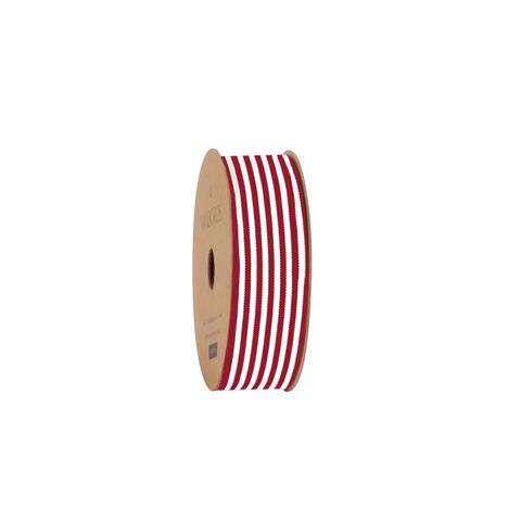 10M ROLL - R10HGC25RD CANDY GROSGRAIN RED/WHITE 25mmX10M