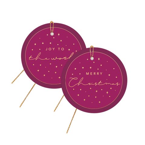 CHRISTMAS STAR GIFT TAG PLUM PACK OF 6