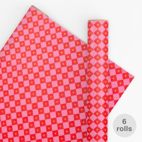 10M PAPER CHECKERBOARD BRIGHT PINK/POPPY RED 80GSM