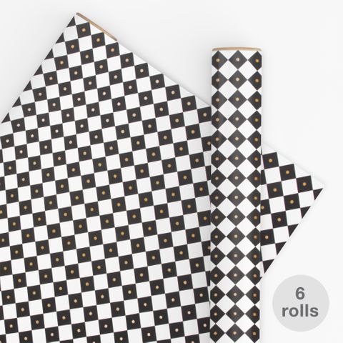 10M PAPER CHECKERBOARD WHITE/BLACK/GOLD 80GSM