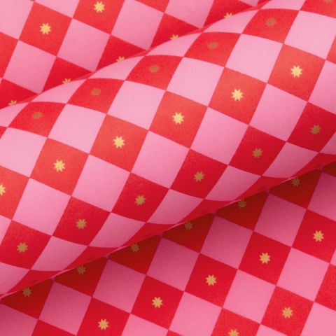 CHECKERBOARD BRIGHT PINK/POPPY RED 80GSM