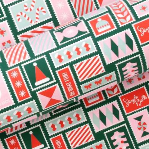 XMAS STAMPS DARK GREEN/PINK/ POPPY RED 80GSM