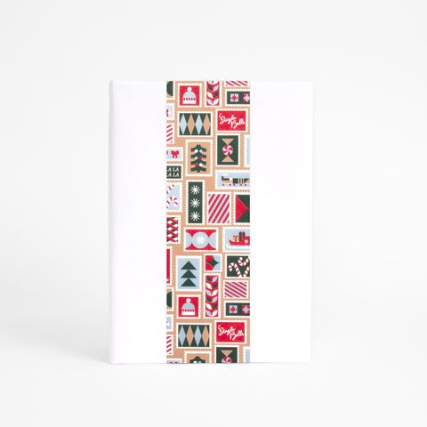 SKINNY WRAP XMAS STAMPS GINGER/DARK GREEN/RED 80GSM