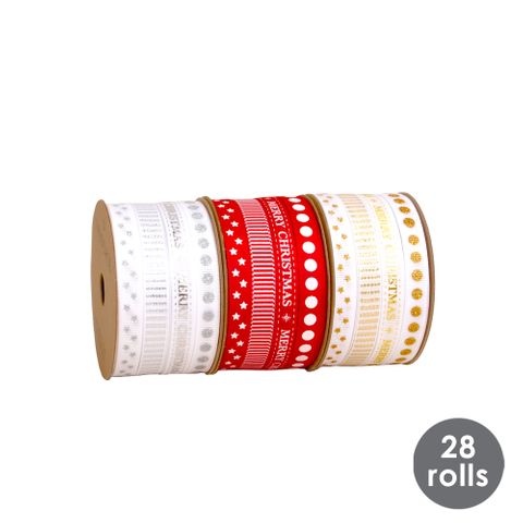 BOX MULTI REEL MERRY CHRISTMAS ASSORTED RIBBON TRAY