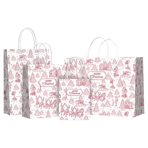 TWISTED HANDLE BAG CHRISTMAS TOILE RED