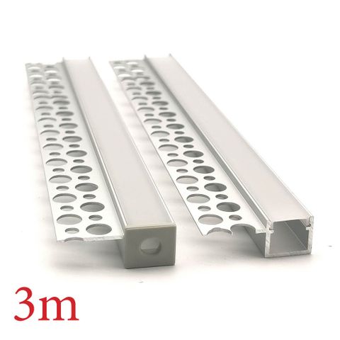 VCB020 Plasterboard Square Aluminium Profile with Diffuser - 3m