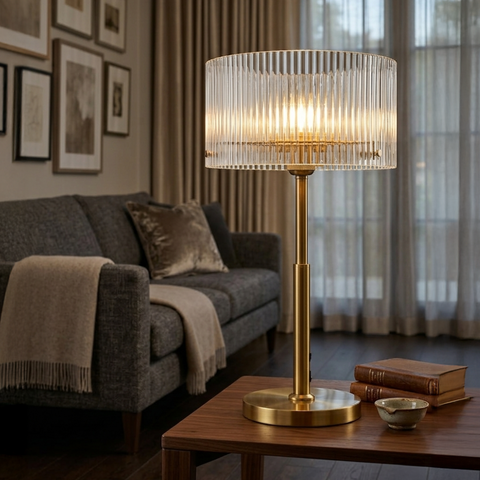 Medici 300mm Round Glass Table Lamp - Gold