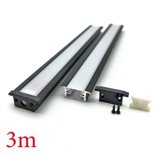 VC1710B IP65 Square Winged Aluminium Profile with Diffuser - 3m - Black