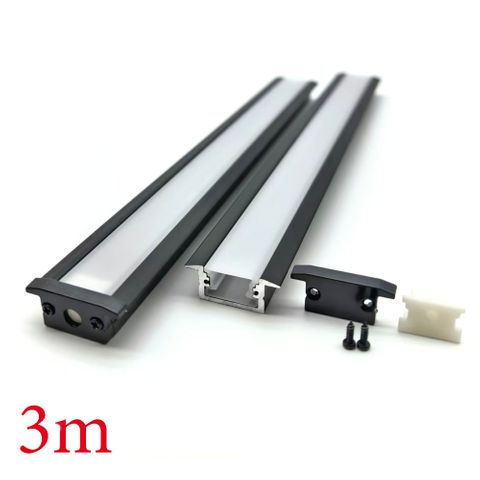 VC1710B IP65 Square Winged Aluminium Profile with Diffuser - 3m - Black
