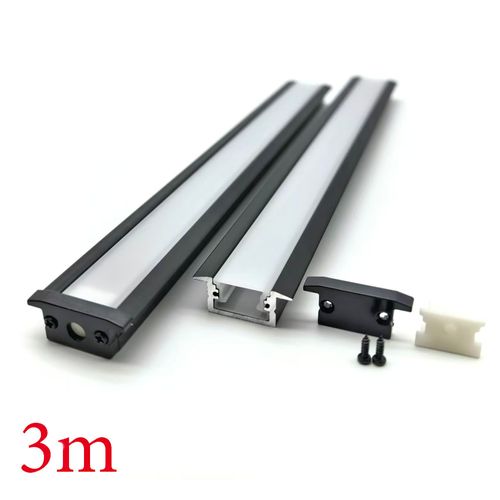 VC1710B IP65 Square Winged Aluminium Profile with Diffuser - 3m - Black