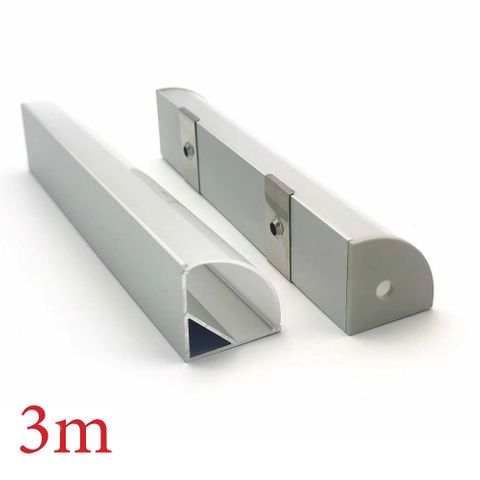 VC3030T Corner Aluminium Profile with Diffuser - 3m - Silver