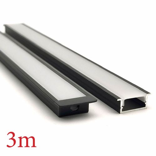 VCF020 Square Winged Aluminium Profile with Diffuser - 3m - Black