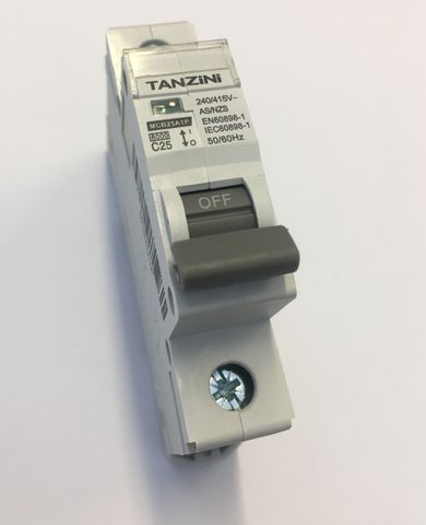 TANZINI 25A CIRCUIT BREAKER 6KA 1 POLE