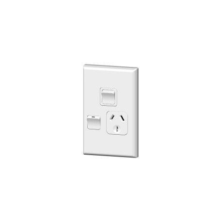 PDL SINGLE VERTICAL SWITCHED SOCKET OUTLET WITH EXTRA SWITCH - 10A, WHITE