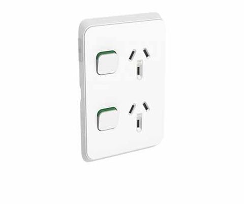 Iconic - Double Switched Socket Outlet Vertical 10A, 250V - Vivid White