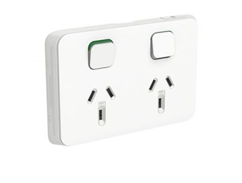 Iconic - Double Switched Socket Outlet Horizontal 10A, 250V - Vivid White