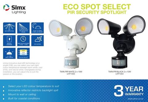 EcoSpot PIR Spot LED 2 x 10Watt Black