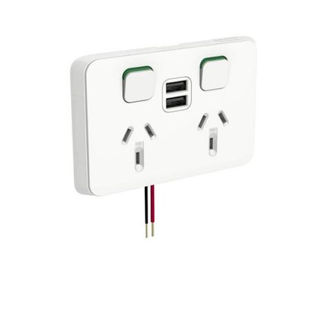 ICONIC Double Socket Horizontal 2xUSB 10A  250V White