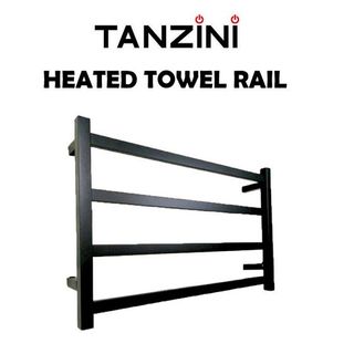 TANZINI Square Heated Towel Rail 4 Bar Black Matt 500x620