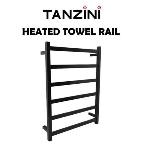 TANZINI Square Heated Towel Rail 6 Bar Black Matt  800x600