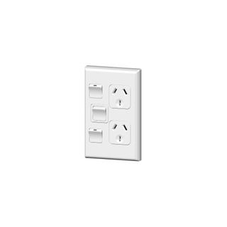 PDL DOUBLE VERTICAL SWITCHED SOCKET OUTLET WITH EXTRA SWITCH - 10A, WITE