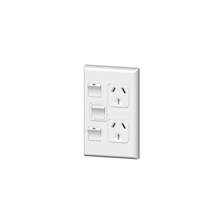 PDL DOUBLE VERTICAL SWITCHED SOCKET OUTLET WITH EXTRA SWITCH - 10A, WITE
