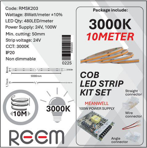 3000K LED Strip10Meter cuttable IP20 Meanwell driver