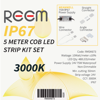 IP67 LED Strip Light 5Meter 3000K Meanwell waterproof power supply
