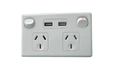 Double 10A Socket with 2x USB-A