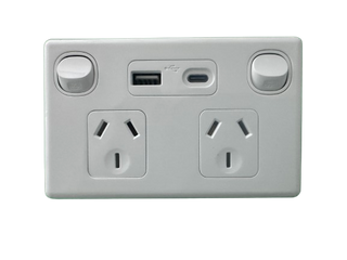 Double Socket 10A with USB-A and USB-C