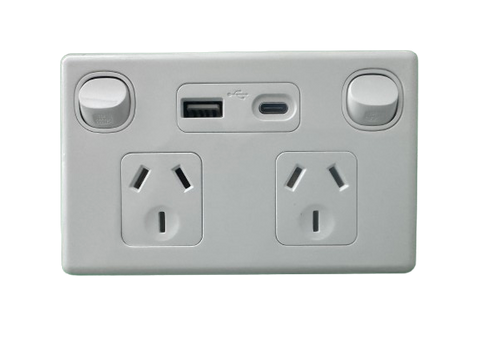 Double Socket 10A with USB-A and USB-C