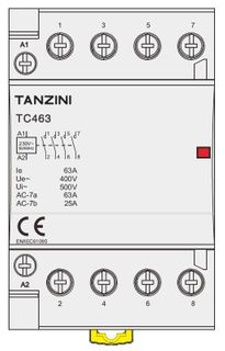TANZINI Contactor 4 x N/O 4Pole 63A 54mm-width