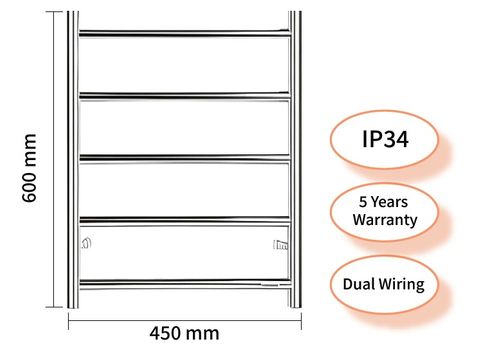 5 BAR Round Heated Towel Rail 40Watt IP34 Silver