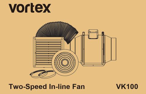 100MM TWO SPEED Inline Fan Kit incl. ducting and grilles VORTEX