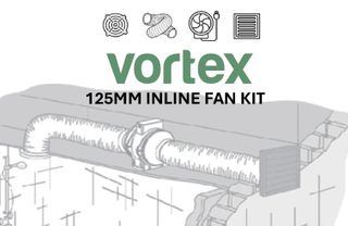 125MM TWO SPEED Inline Fan Kit incl. ducting and grilles VORTEX