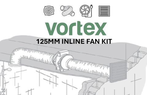 125MM TWO SPEED Inline Fan Kit incl. ducting and grilles VORTEX