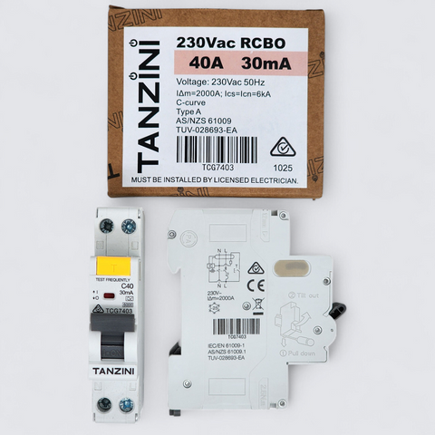 TANZINI RCBO 1P+N 40A 30mA