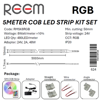 Strip Kit RGB 8W/m 5meter IP20 COB 480LED/m