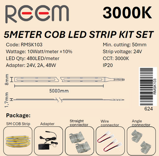 Strip Kit 3000K  10W/m 5meter IP20 COB 480LED/m