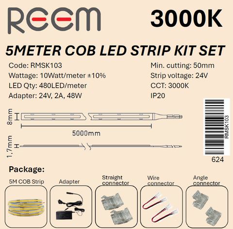 Strip LED Kit 3000K 5Meter IP20 COB