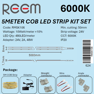 Strip Kit 6000K  10W/m 5meter IP20 COB 480LED/m