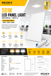 Sedex LED Panel Light 600x1200 50Watt 3CCT