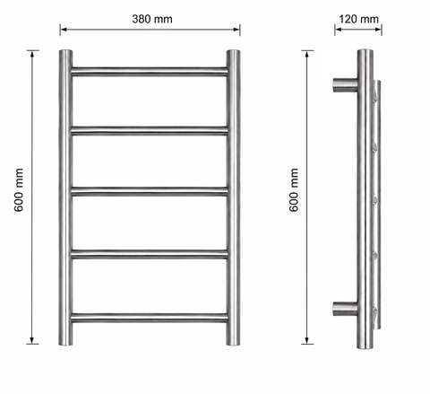 5 BAR Round Heated Towel Rail 40Watt IP34 Silver