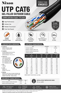 NIXON CAT6 Gel-Filled Outdoor 23AWG 305Meter Bare Copper